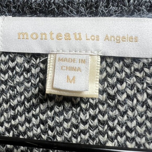 Monteau Knitted Vest Women Size M Black Plaid Mid Length Pockets Collared - Picture 4 of 11